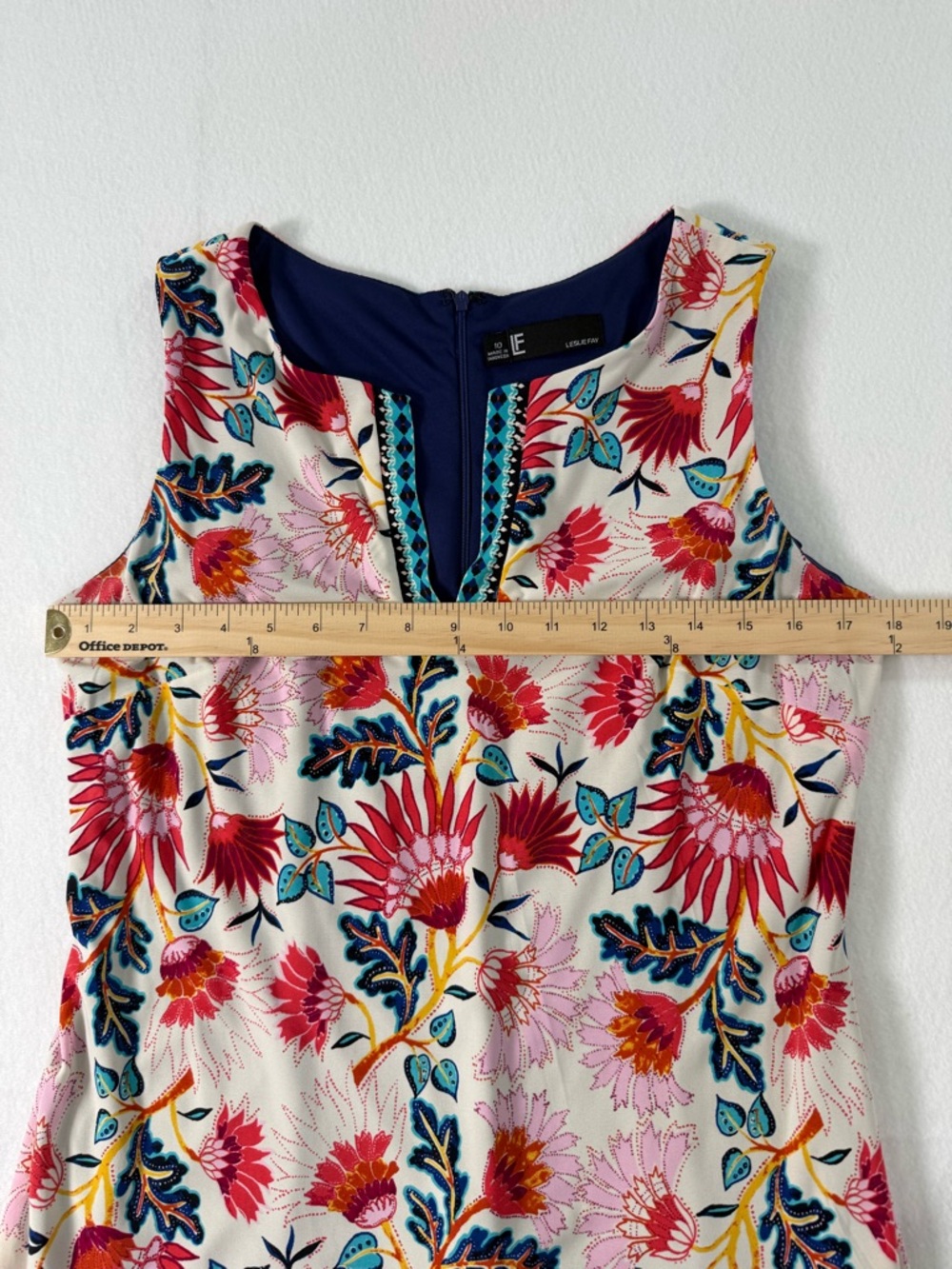 Leslie Fay Sleeveless Floral Shift Dress - Pink, Teal & Orange - Picture 4 of 6